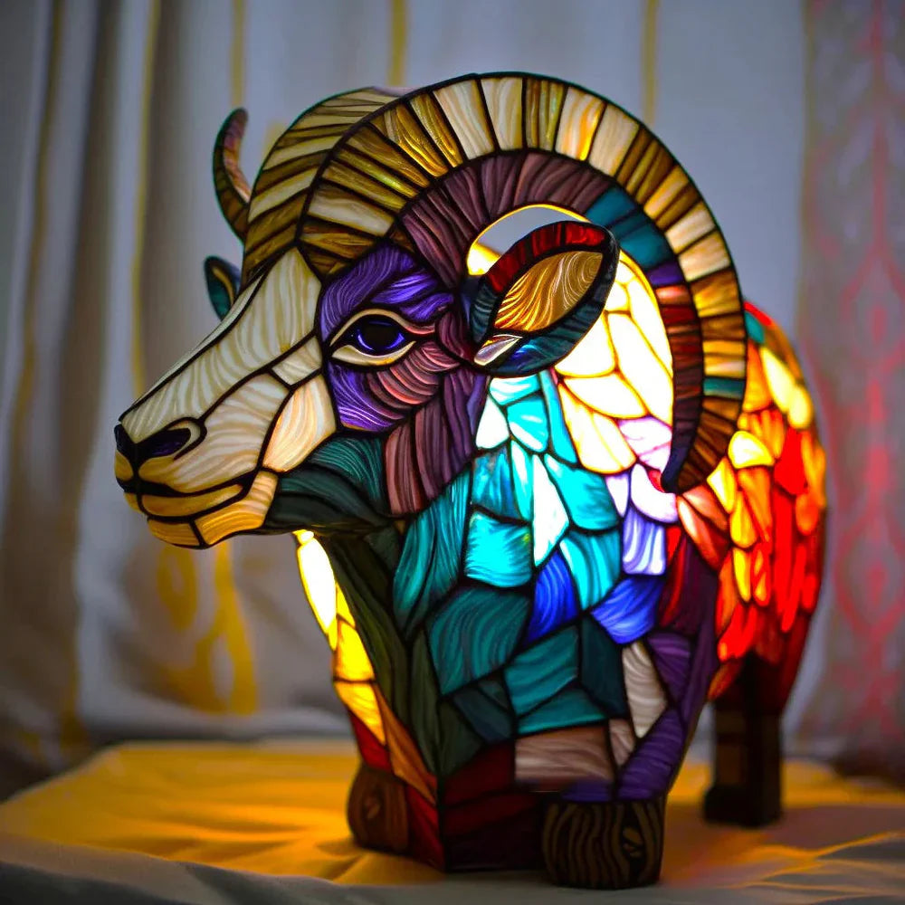 SUENTA Künstlerische Lampe Glasmalerei Stil Mit 20 Einzigartigen Tiermotiven Lichtspiel Schaf 15CM