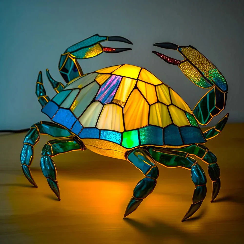 SUENTA Künstlerische Lampe Glasmalerei Stil Mit 20 Einzigartigen Tiermotiven Lichtspiel Krabbe 15CM