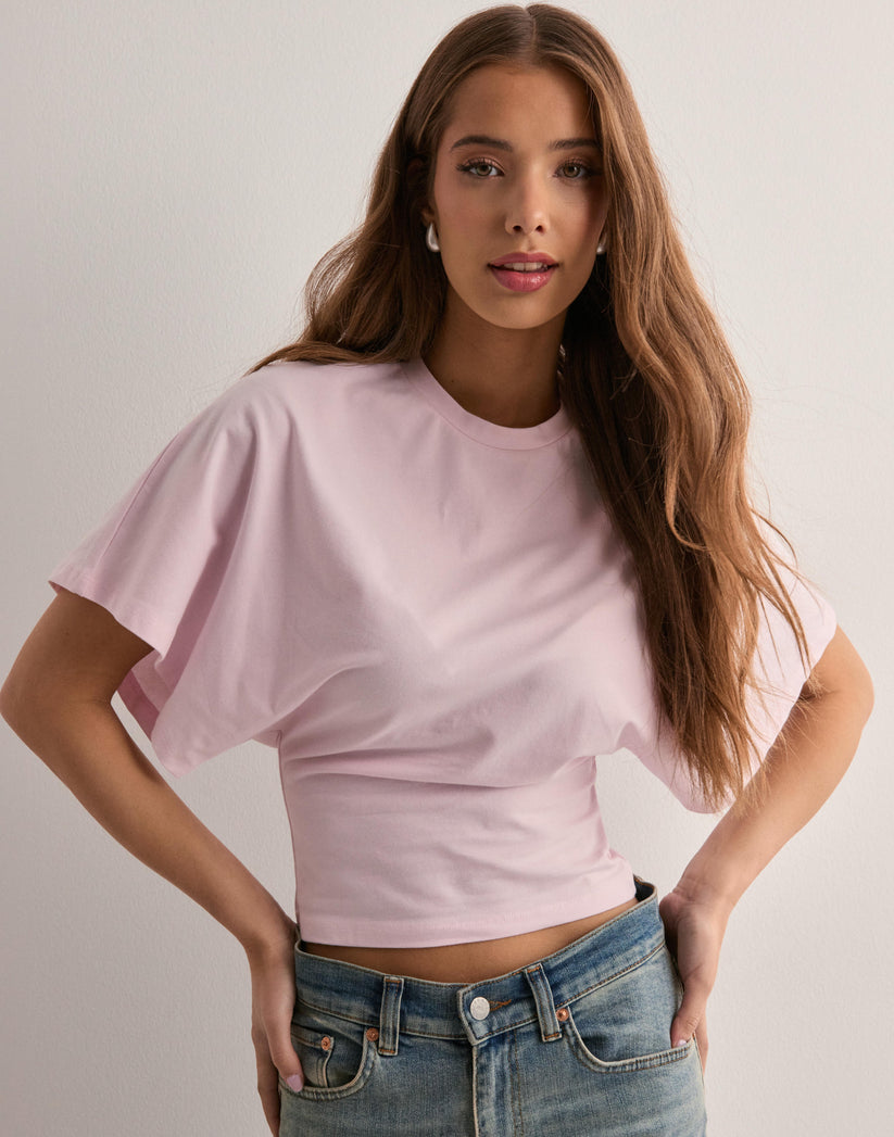 SUENTA Damen Cropped-T-Shirt Lässige Passform Weite Ärmel Atmungsaktives Design Rosa