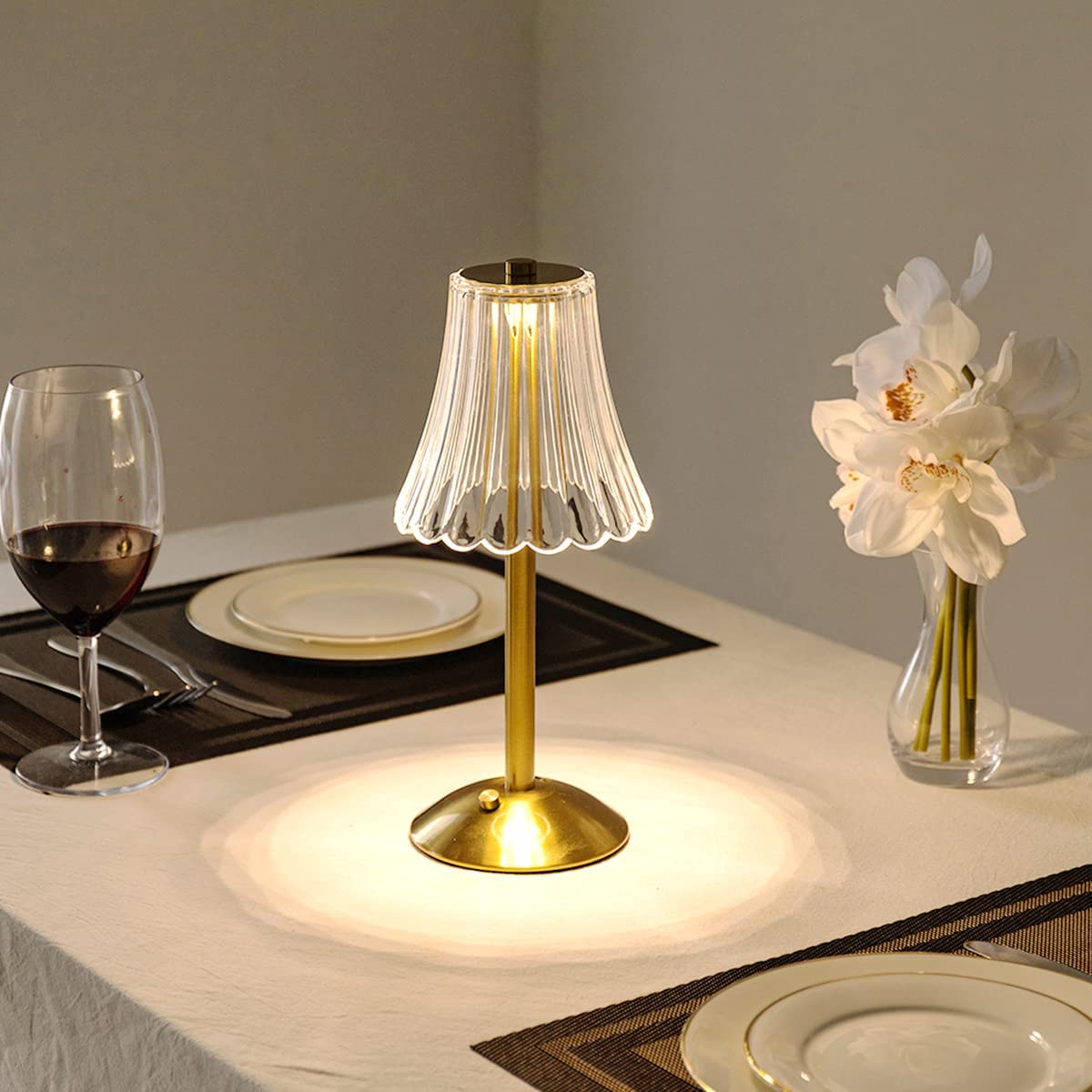 SUENTA LED Retro Tischlampe Mit Kristallschirm USB Aufladbar
