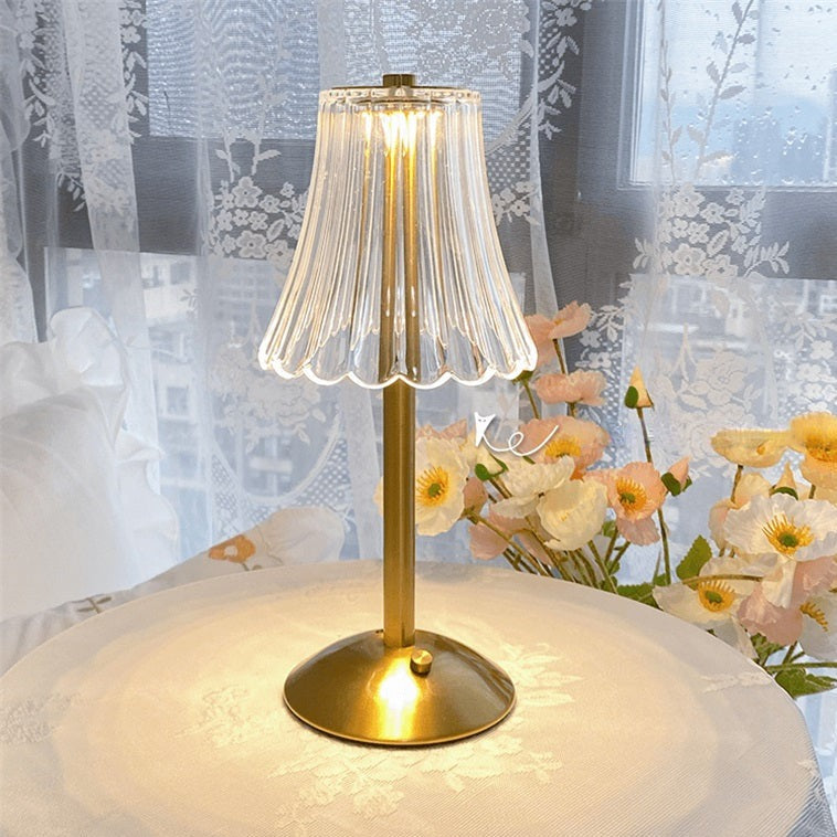 SUENTA LED Retro Tischlampe Mit Kristallschirm USB Aufladbar
