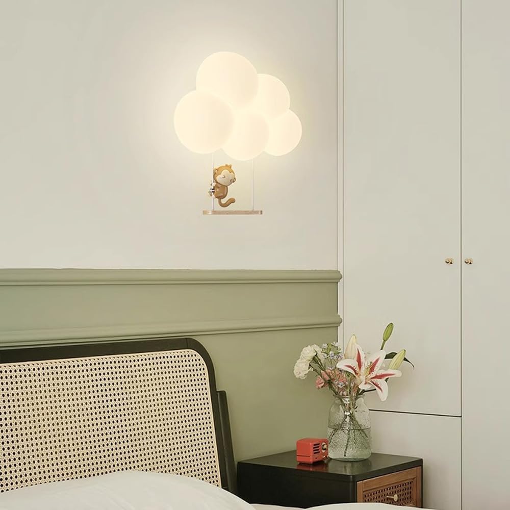 SUENTA LED Wolken-Wandleuchte Für Kinderzimmer Sanft Nachtlicht Schaukelaffe