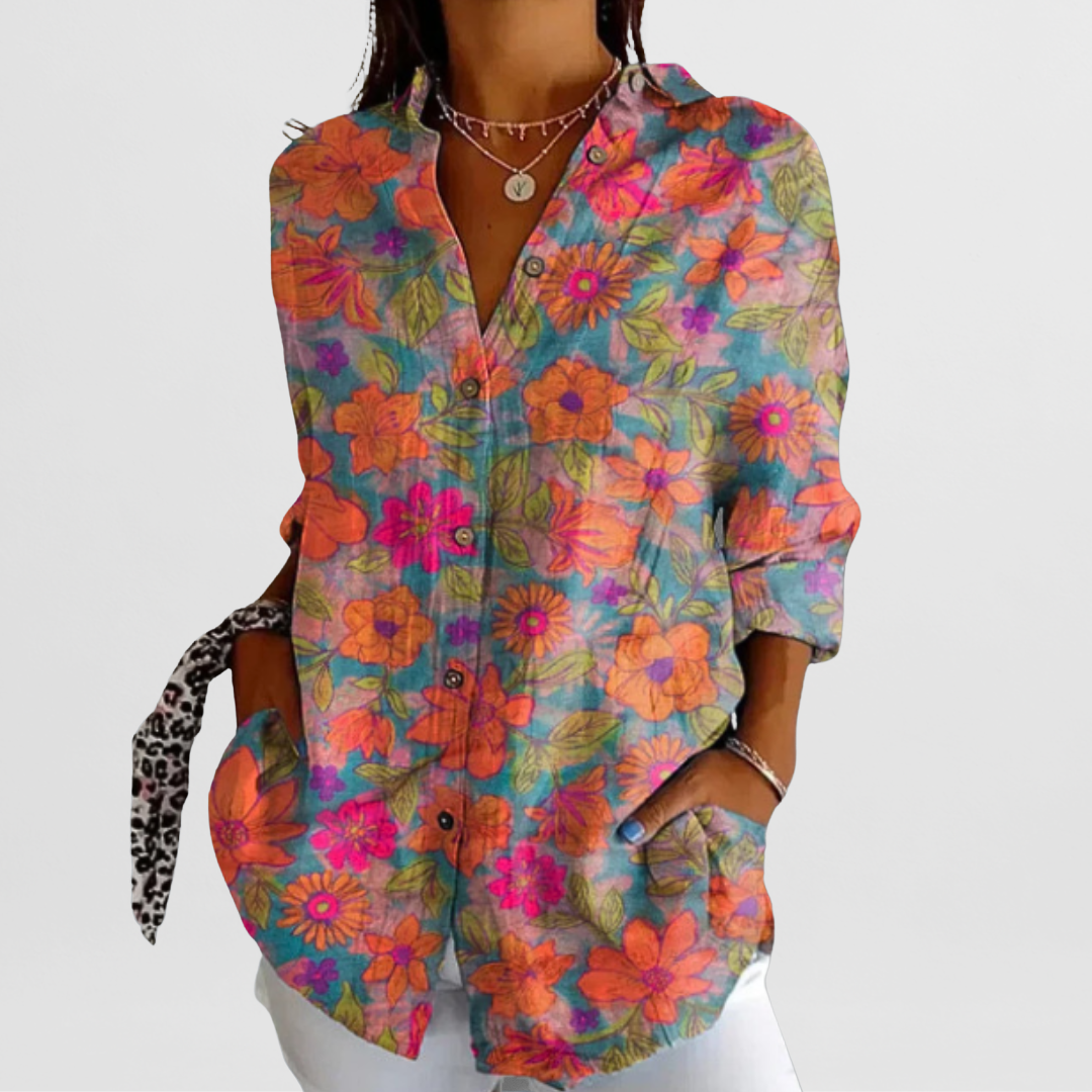 SUENTA Damen Bluse Leichte Hochwertige Klassisches Design Moderne Orange