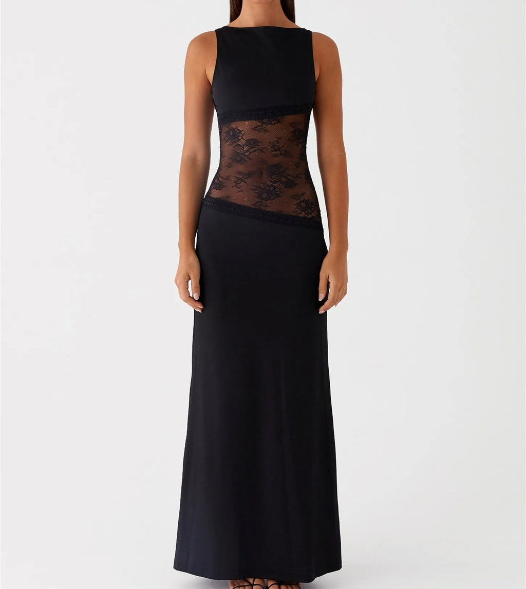 SUENTA Aura | Langes Spitzenkleid für Damen – Elegante Silhouette & anspruchsvolles Design Schwarz