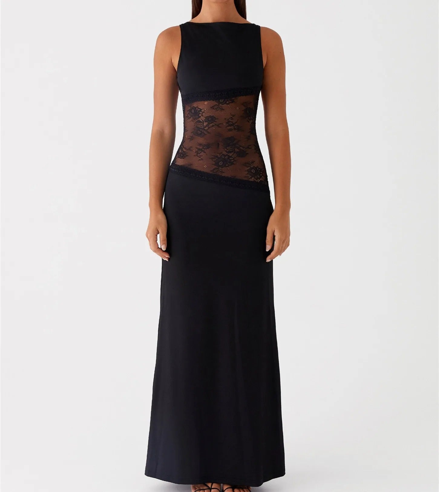 SUENTA Aura | Langes Spitzenkleid für Damen – Elegante Silhouette & anspruchsvolles Design Schwarz