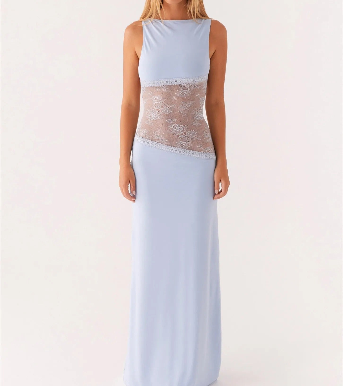 SUENTA Aura | Langes Spitzenkleid für Damen – Elegante Silhouette & anspruchsvolles Design Blau