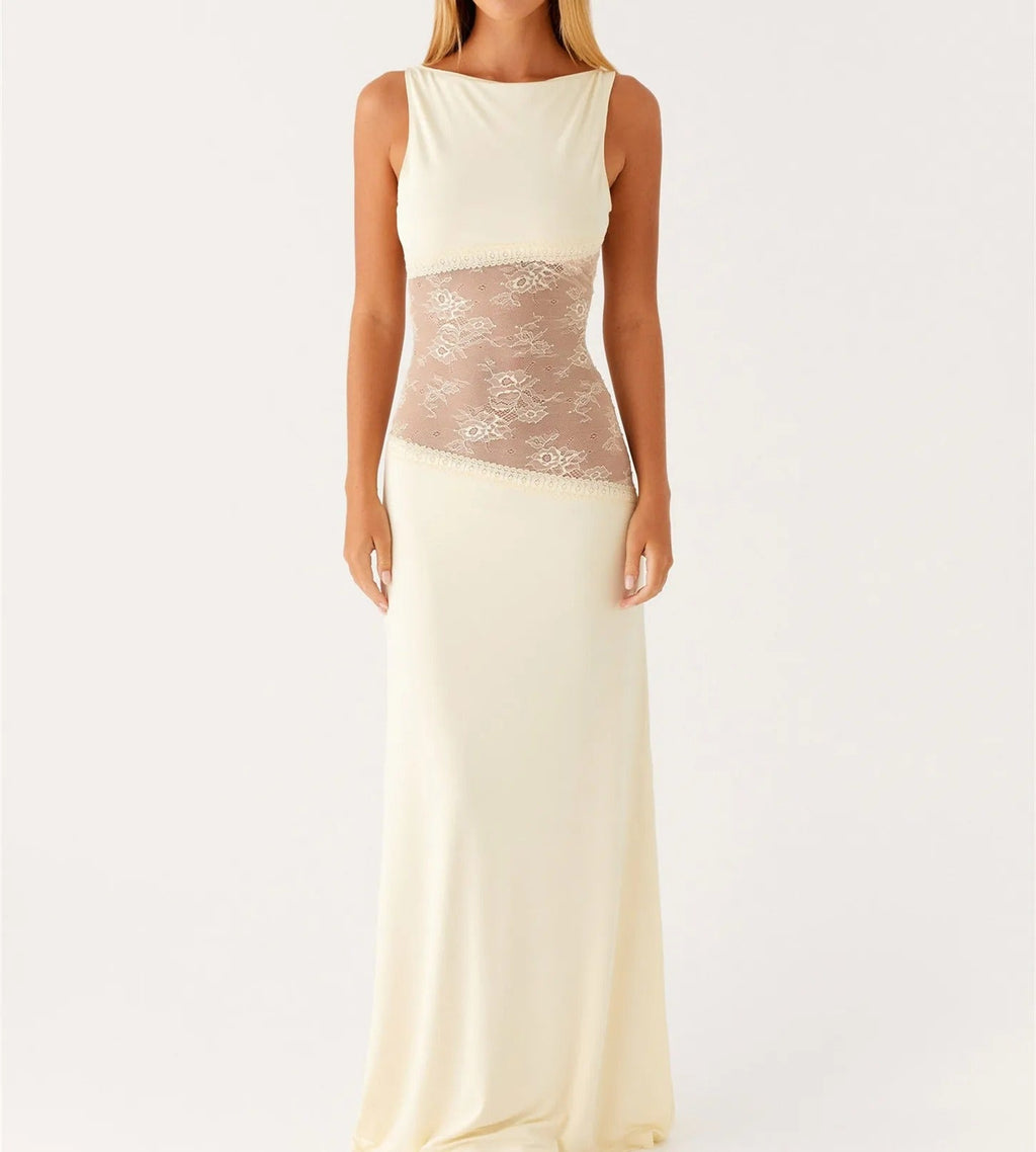 SUENTA Aura | Langes Spitzenkleid für Damen – Elegante Silhouette & anspruchsvolles Design Lysegul