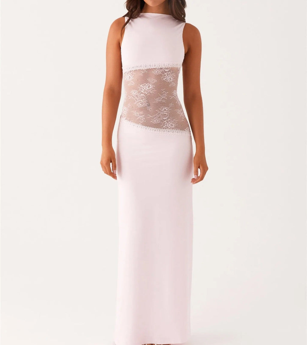 SUENTA Aura | Langes Spitzenkleid für Damen – Elegante Silhouette & anspruchsvolles Design Rosa