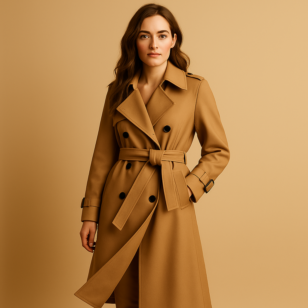 SUENTA Frauen Langen Wintermantel Doppelreihige Knopfleiste Strukturierte Silhouette Bronze