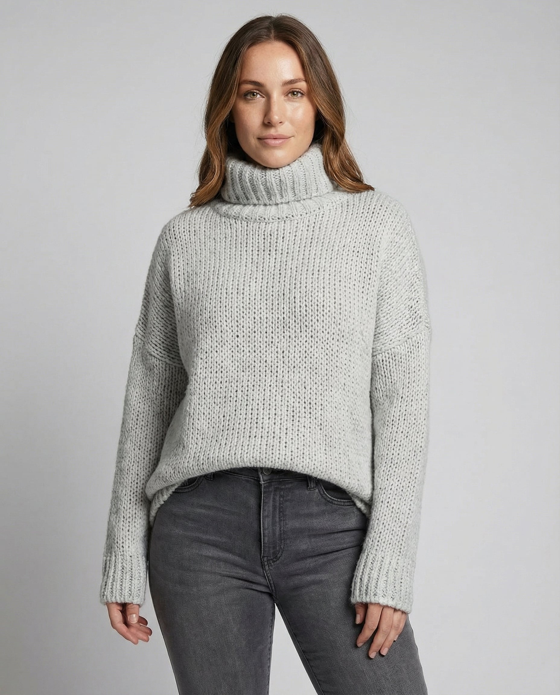 SUENTA Langer Kuscheliger Strickpullover Weichem Mischgarn Und Polyester Warm Grau