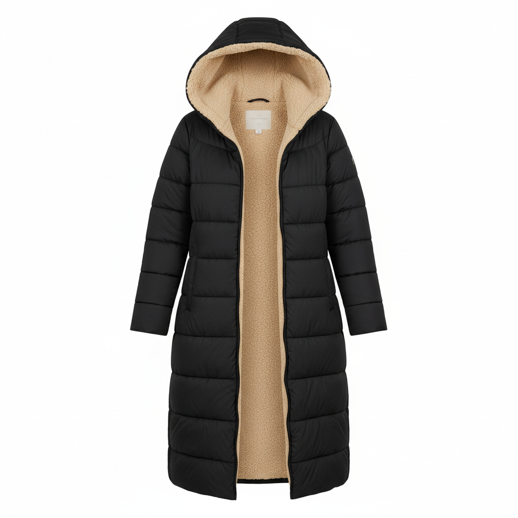 SUENTA Damen Langer Wattierter Damenmantel Steppdesign Winterwärme