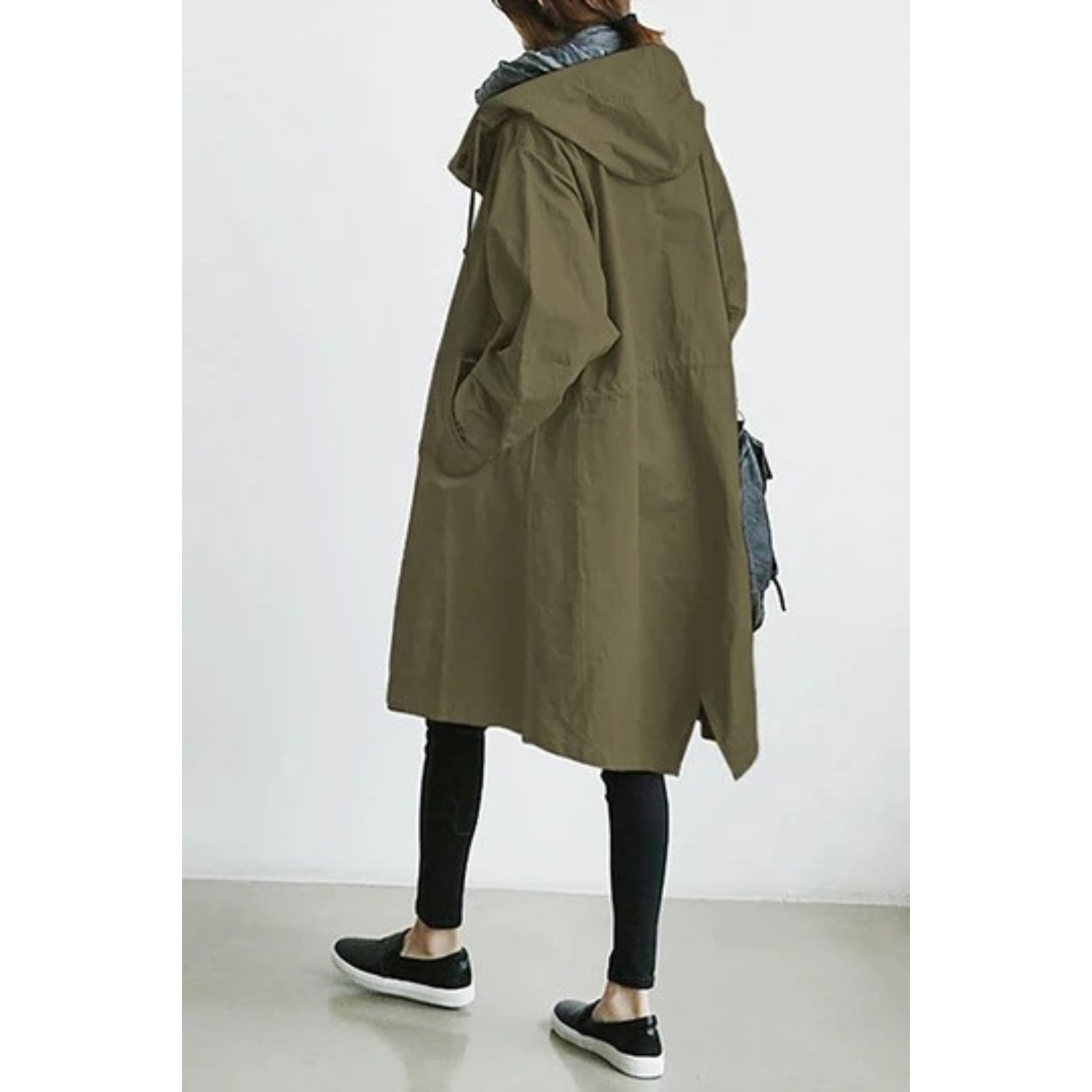 SUENTA Damen Trenchcoat Langer Mit Kapuze Windgewebe Schutz grün