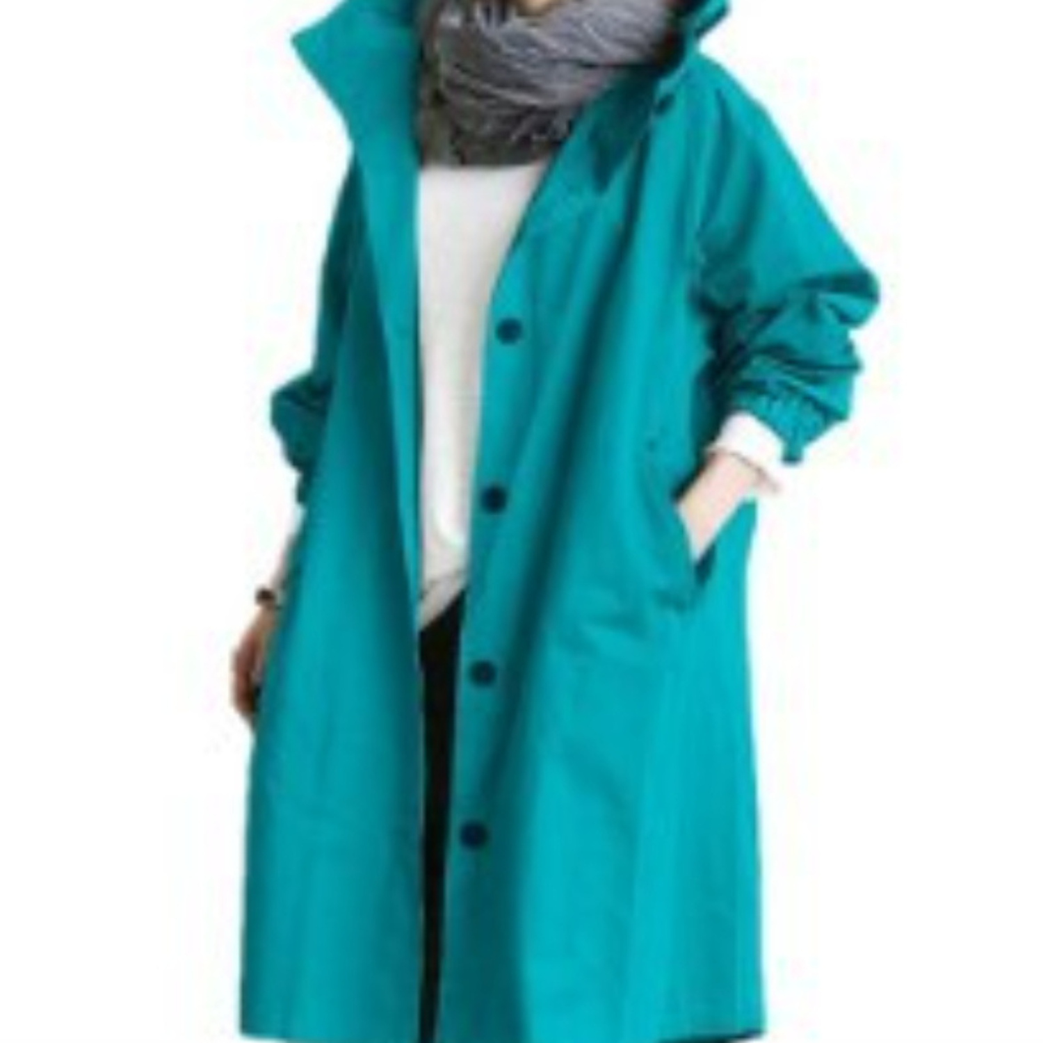 SUENTA Damen Trenchcoat Langer Mit Kapuze Windgewebe Schutz blau