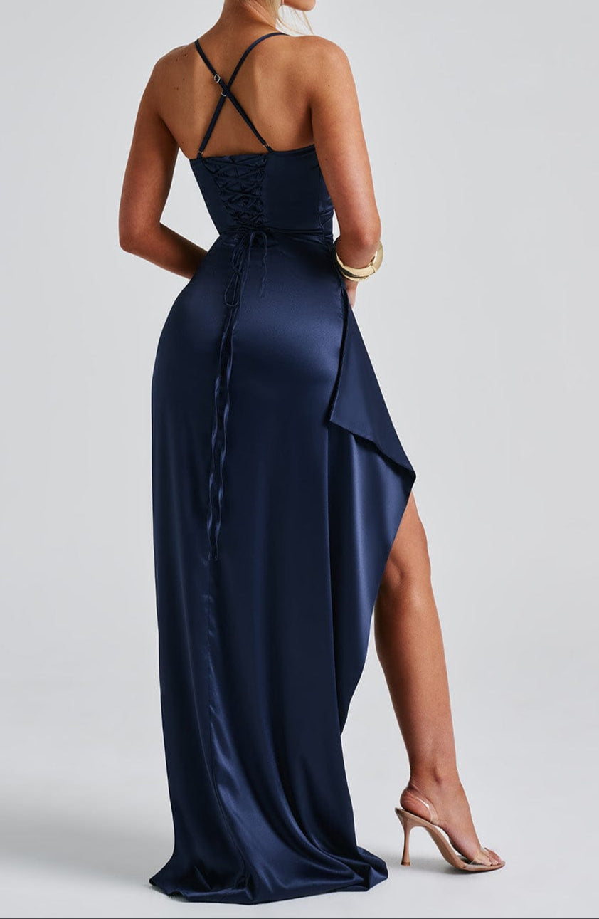 SUENTA Damen Maxikleid Marineblau Fließende Silhouette Dieses Vielseitige Kleid