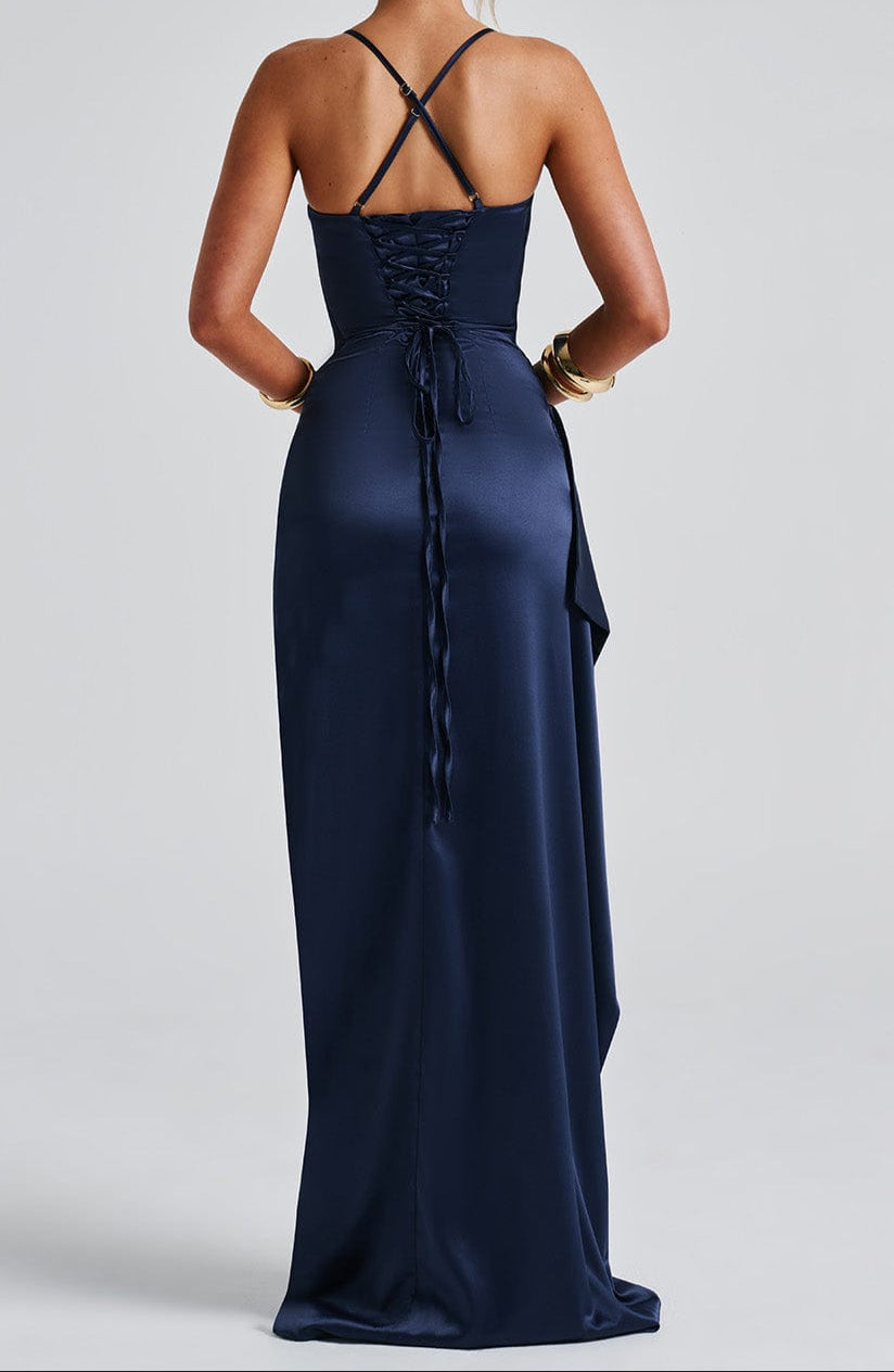 SUENTA Damen Maxikleid Marineblau Fließende Silhouette Dieses Vielseitige Kleid