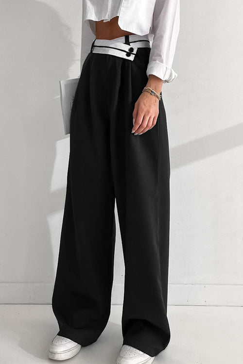 SUENTA Elora Damenhose – Weites Bein & hohe Taille mit lockerer Passform Schwarz