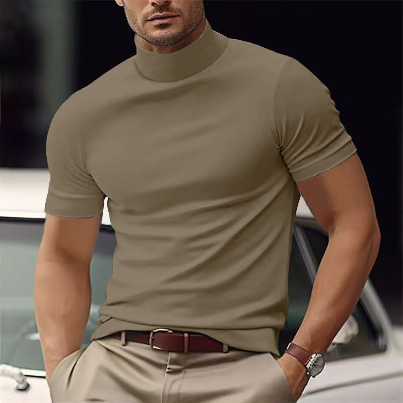 SUENTA Lässiges Herren-T-Shirt mit kurzen Ärmeln und Rollkragen Khaki