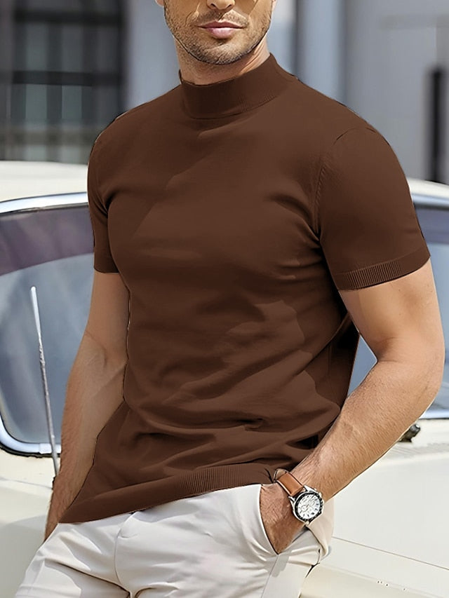 SUENTA Lässiges Herren-T-Shirt mit kurzen Ärmeln und Rollkragen Braun