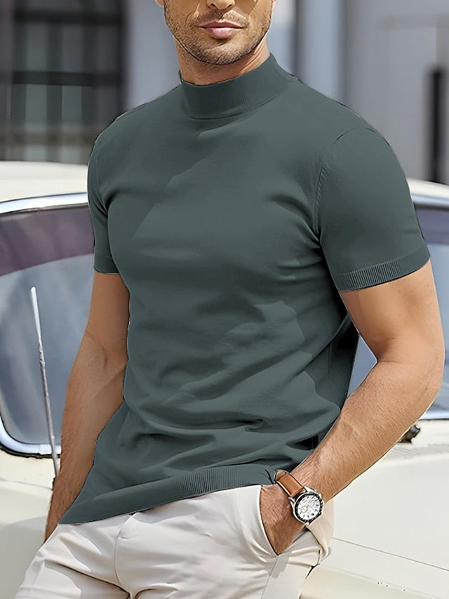SUENTA Lässiges Herren-T-Shirt mit kurzen Ärmeln und Rollkragen