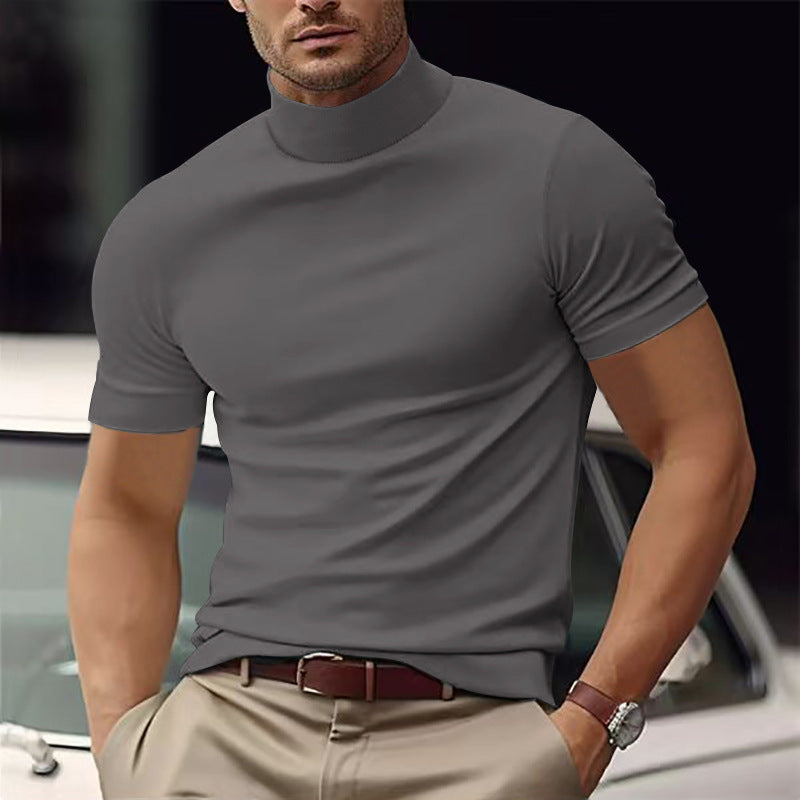 SUENTA Lässiges Herren-T-Shirt mit kurzen Ärmeln und Rollkragen Grau