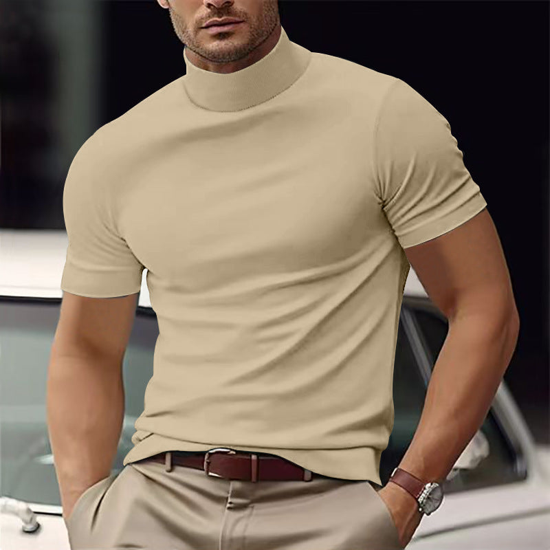 SUENTA Lässiges Herren-T-Shirt mit kurzen Ärmeln und Rollkragen Beige