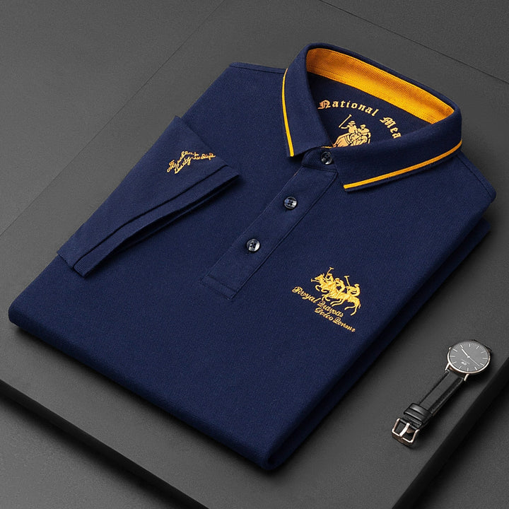 SUENTA Lässiges Herren Poloshirt Kurzarm Mit Knopfleiste Baumwolle Blau