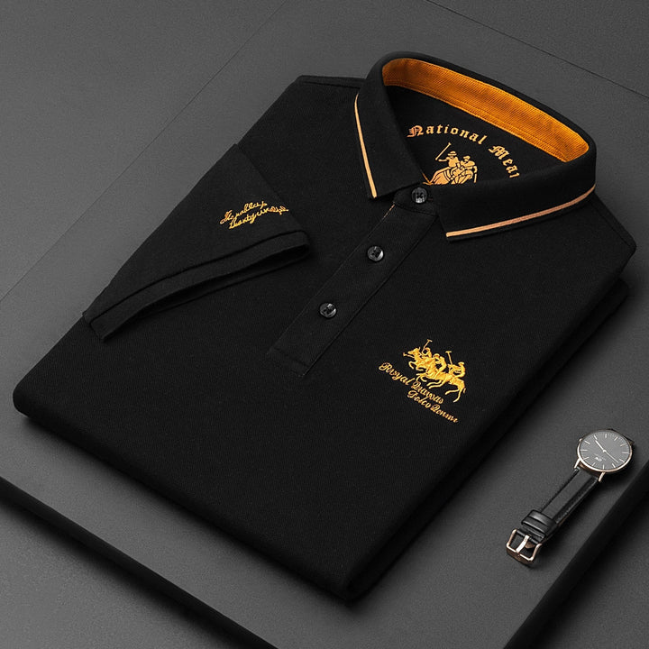 SUENTA Lässiges Herren Poloshirt Kurzarm Mit Knopfleiste Baumwolle Schwarz