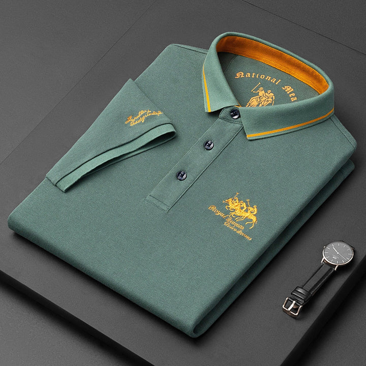 SUENTA Lässiges Herren Poloshirt Kurzarm Mit Knopfleiste Baumwolle Grün