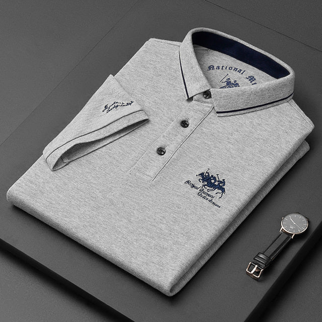 SUENTA Lässiges Herren Poloshirt Kurzarm Mit Knopfleiste Baumwolle Grau