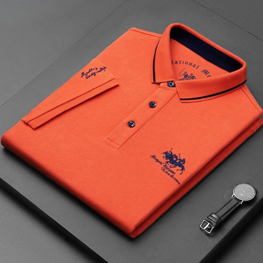 SUENTA Lässiges Herren Poloshirt Kurzarm Mit Knopfleiste Baumwolle Orange