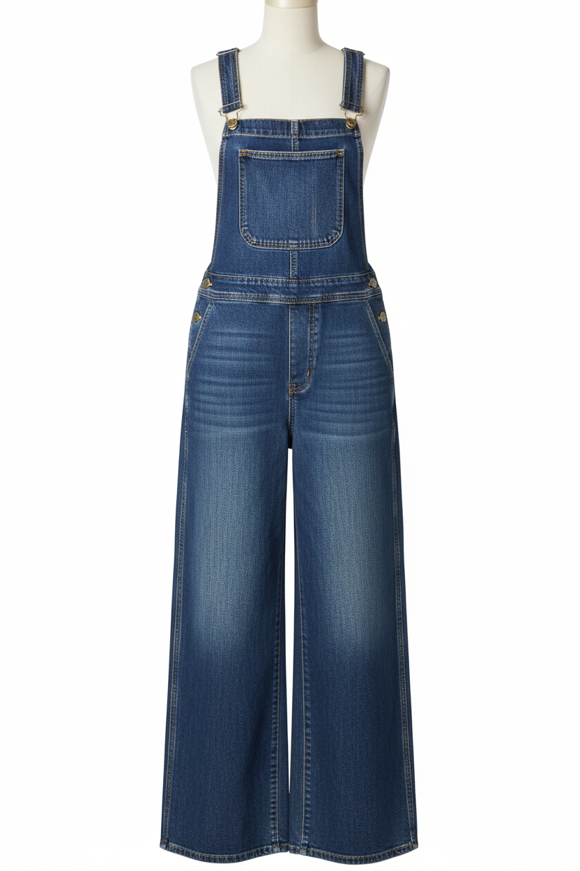 SUENTA Jeans-Overallkleid Vintage-Stil Rückenschlitz Verstellbare Schulterträger