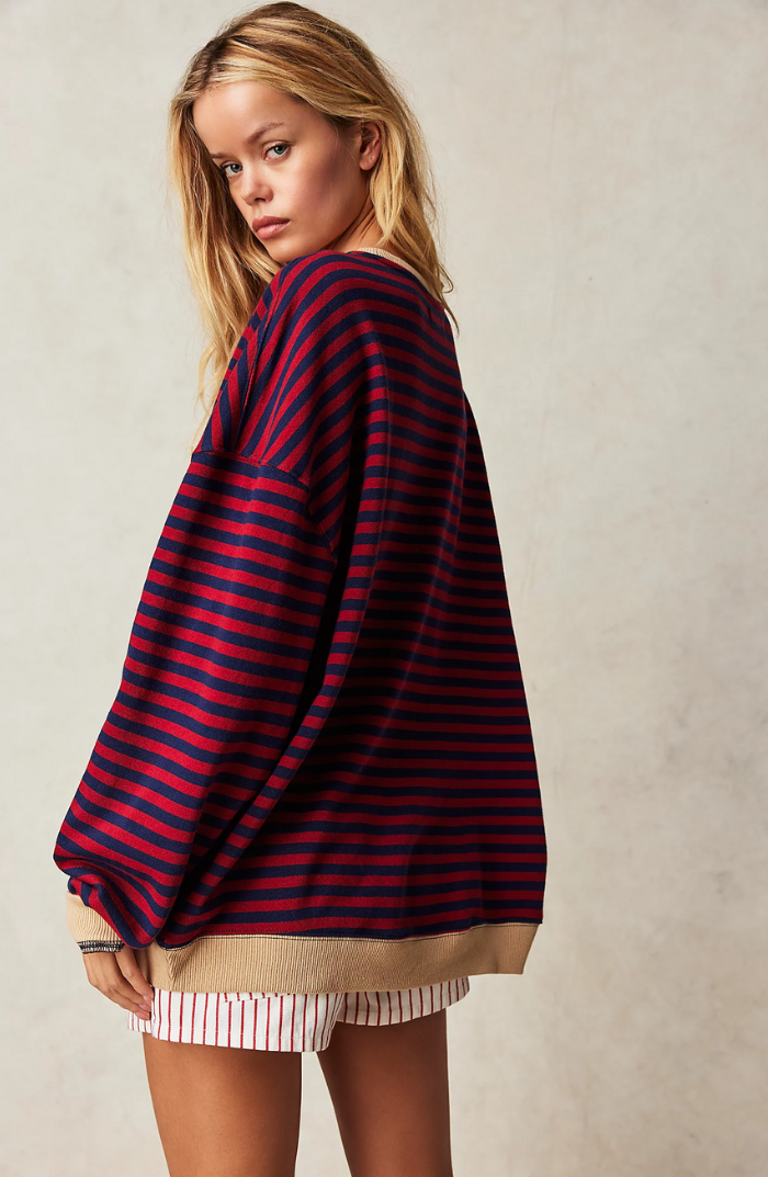 SUENTA Damen Lässiges Gestreiftes Damen-Sweatshirt Mit Kontrastierenden Akzenten