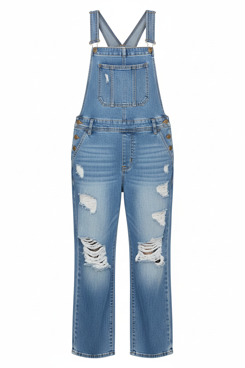 SUENTA Latzhose Aus Denim In Lockerer Passform Und Used-Look