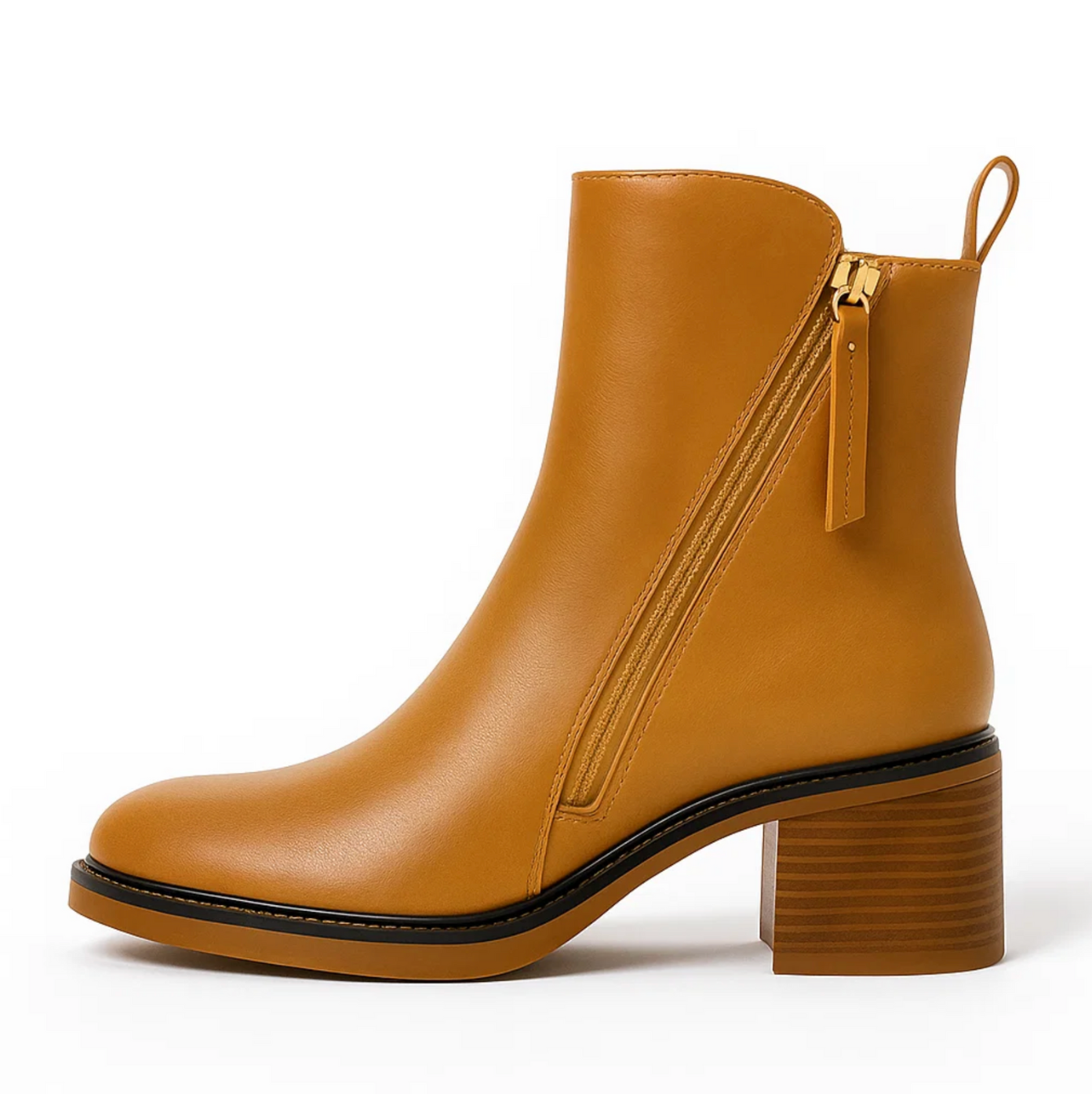 SUENTA Leder-Ankle-Boots Stilvolle Stiefeletten Weiche Leder Blockabsatz Reißverschluss Braun