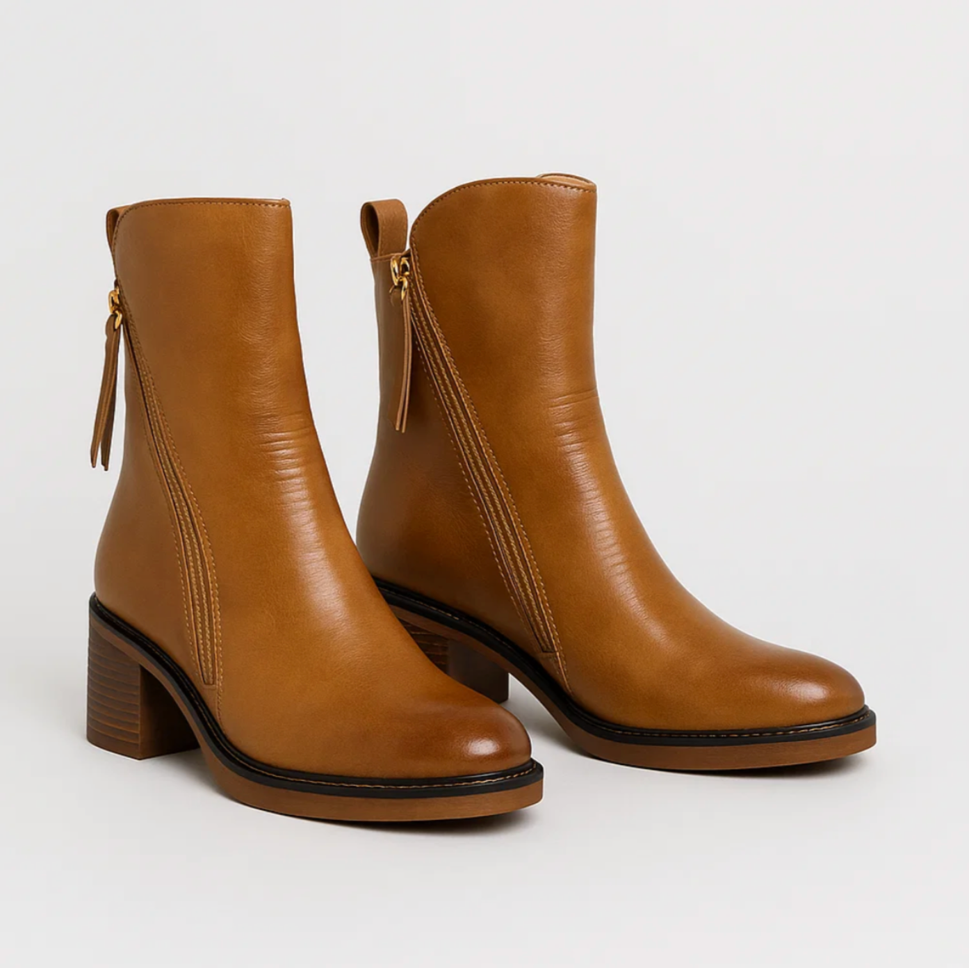 SUENTA Leder-Ankle-Boots Stilvolle Stiefeletten Weiche Leder Blockabsatz Reißverschluss