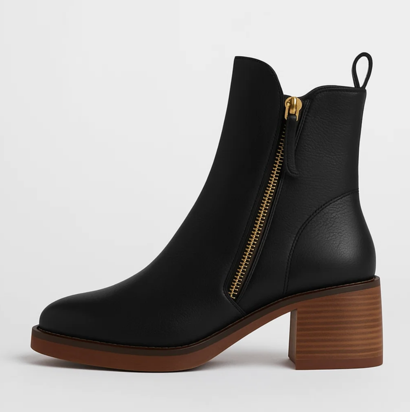 SUENTA Leder-Ankle-Boots Stilvolle Stiefeletten Weiche Leder Blockabsatz Reißverschluss Schwarz