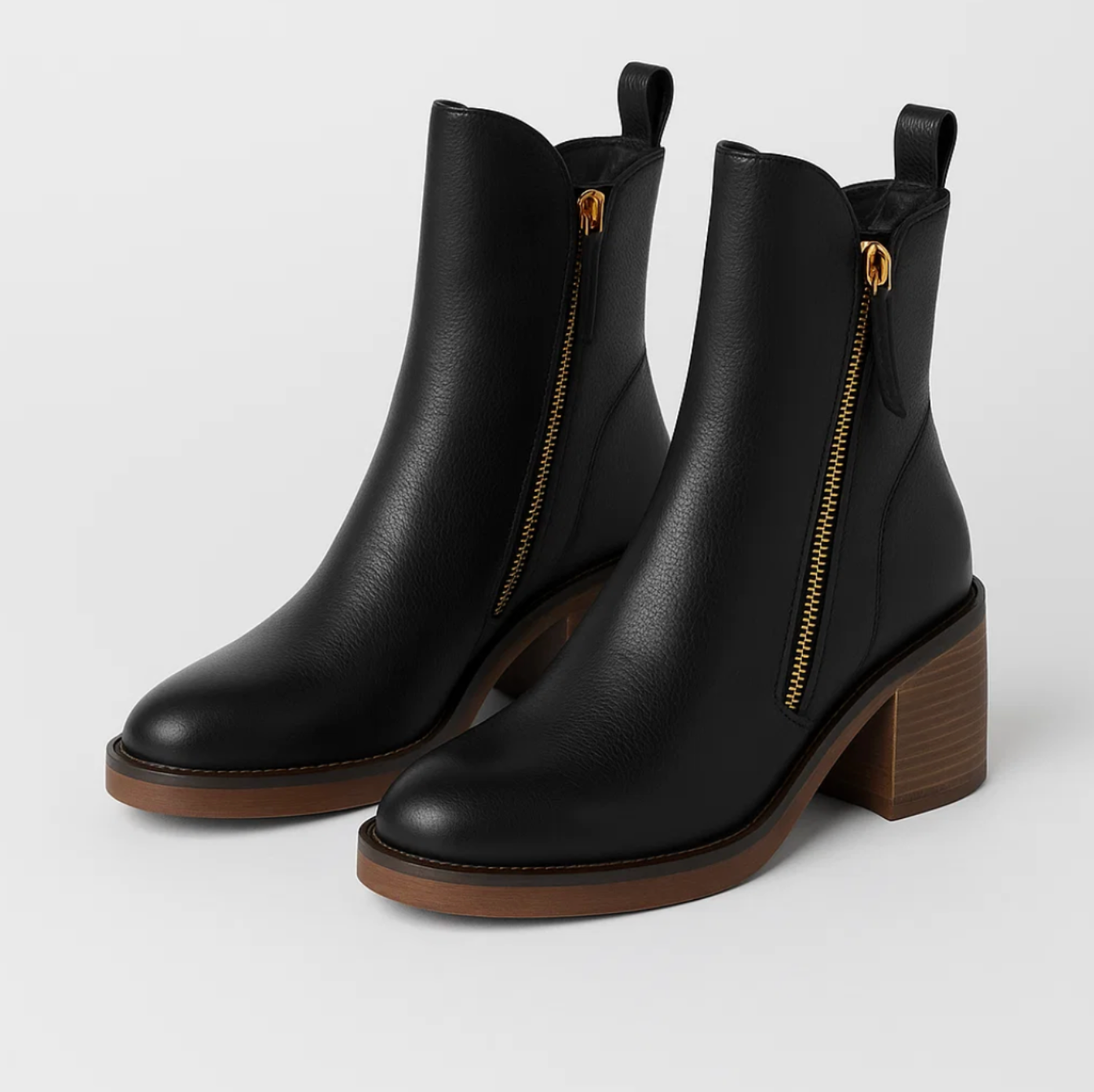 SUENTA Leder-Ankle-Boots Stilvolle Stiefeletten Weiche Leder Blockabsatz Reißverschluss
