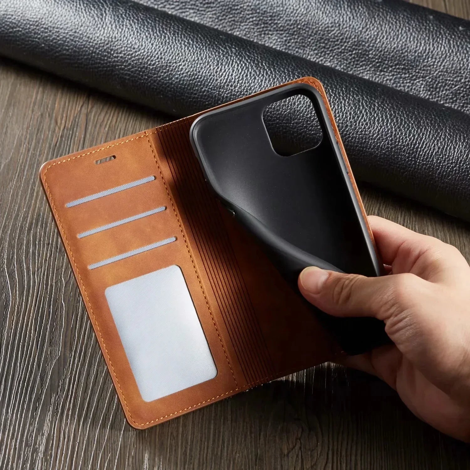 SUENTA Leder iPhone Brieftaschenhülle mit Magnetverschluss