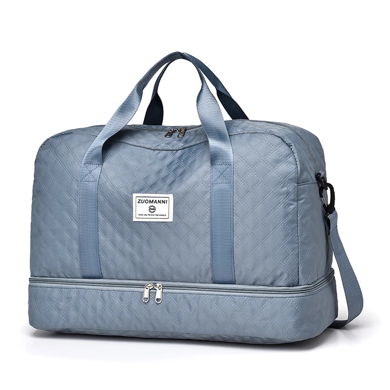 SUENTA Leichte Reisetasche Mit Rautenmuster Und Schuhfach Nassfach Blau