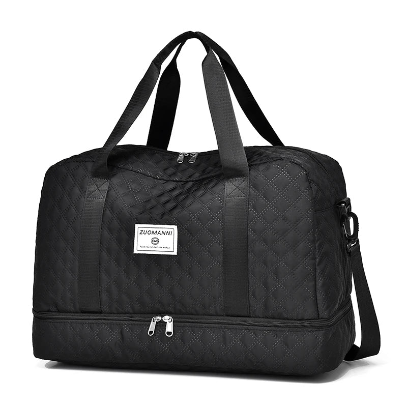 SUENTA Leichte Reisetasche Mit Rautenmuster Und Schuhfach Nassfach schwarz