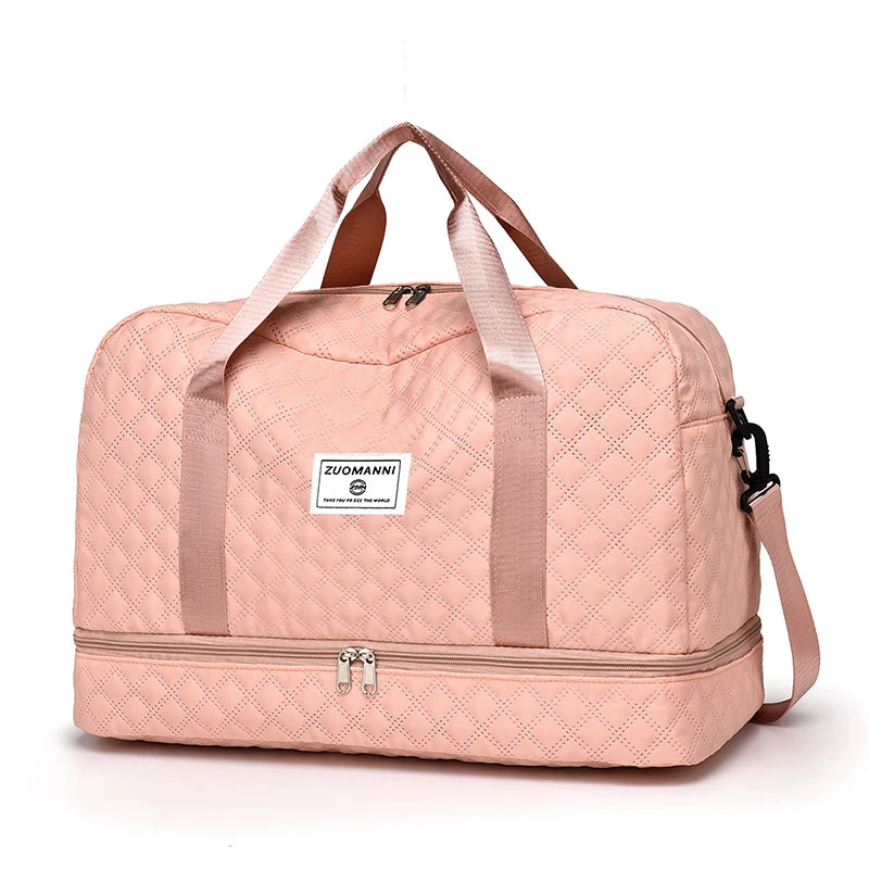 SUENTA Leichte Reisetasche Mit Rautenmuster Und Schuhfach Nassfach Rosa