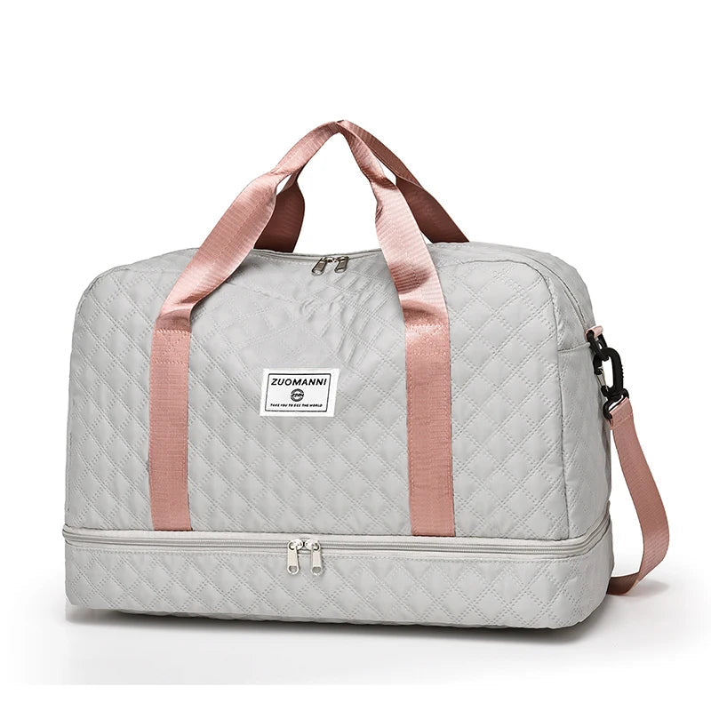 SUENTA Leichte Reisetasche Mit Rautenmuster Und Schuhfach Nassfach GRAU