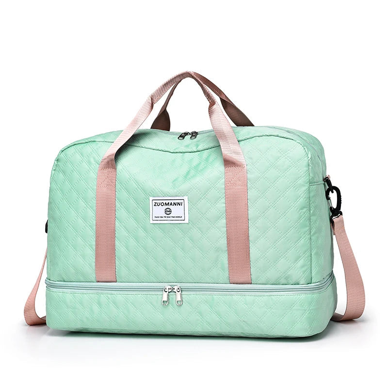 SUENTA Leichte Reisetasche Mit Rautenmuster Und Schuhfach Nassfach Grün Rosa