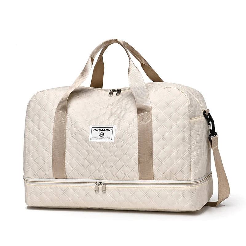 SUENTA Leichte Reisetasche Mit Rautenmuster Und Schuhfach Nassfach Beige