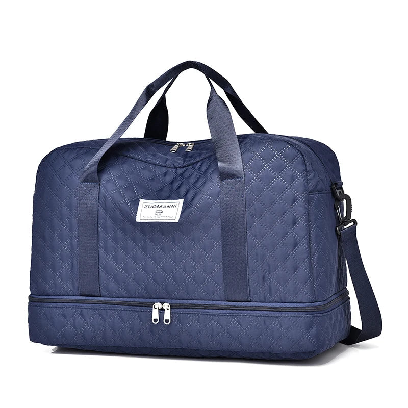 SUENTA Leichte Reisetasche Mit Rautenmuster Und Schuhfach Nassfach TIEFBLAU