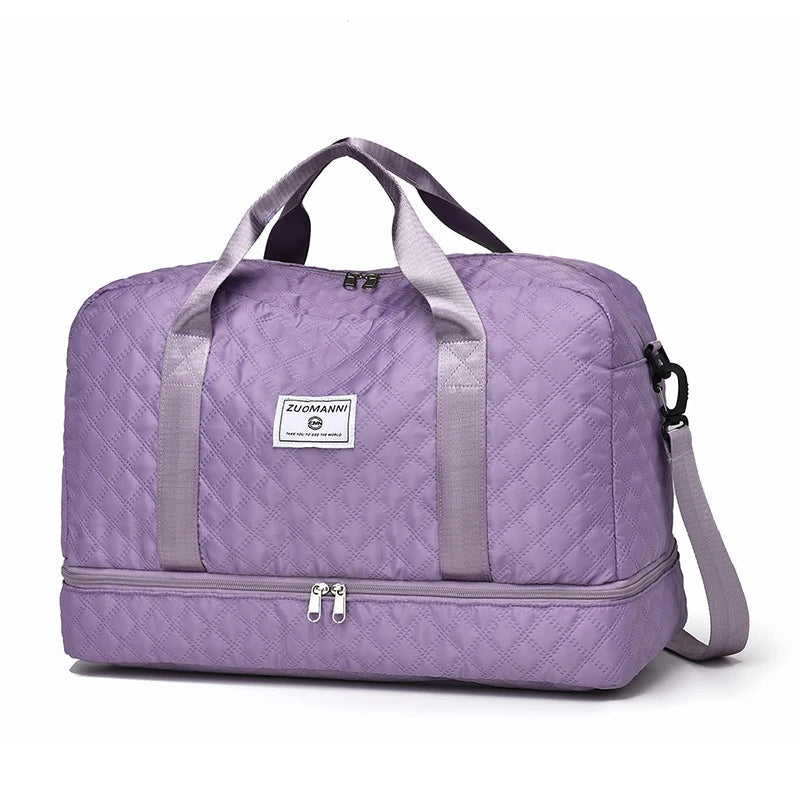 SUENTA Leichte Reisetasche Mit Rautenmuster Und Schuhfach Nassfach PURPEL
