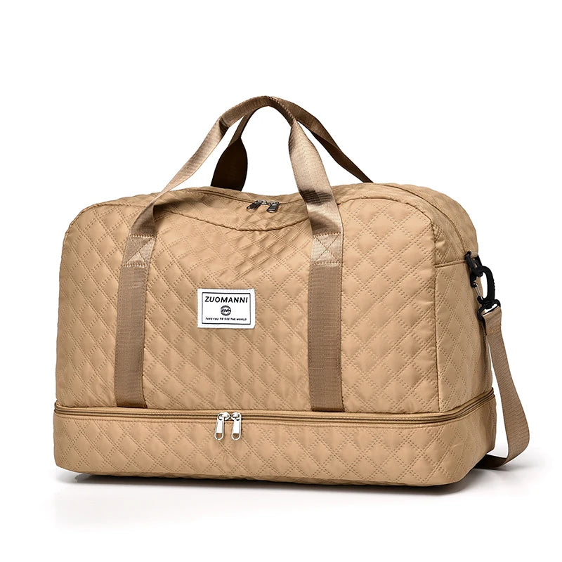 SUENTA Leichte Reisetasche Mit Rautenmuster Und Schuhfach Nassfach Khaki