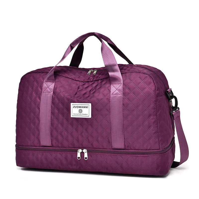 SUENTA Leichte Reisetasche Mit Rautenmuster Und Schuhfach Nassfach dunkelviolett
