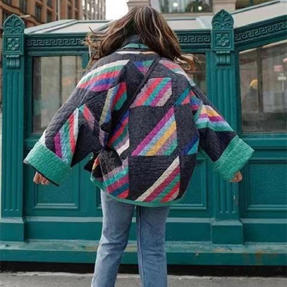 SUENTA Damen Leichte Übergangsjacke Mit Muster Kurz Kurze Schnittführung