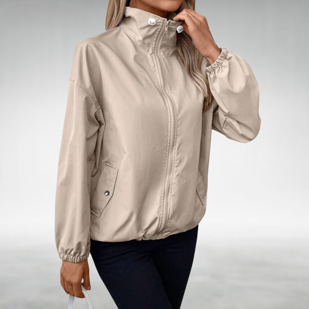 SUENTA Damen Leichte Übergangsjacke Mit Stehkragen Und Zipper Windbreaker Aprikose